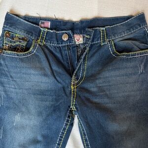 True Religion Men’s Distressed Blue Straight Leg Jeans